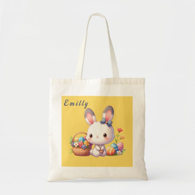Bolsa Tote Coelhinho de Páscoa bonito personalizado (Frente)