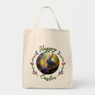 Bolsa Tote Coelhinho de Páscoa e Pintinho com cestos de Ovos