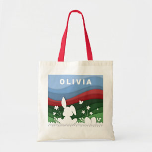 Bolsa Tote Coelhinho de Páscoa e primavera de papel de desen