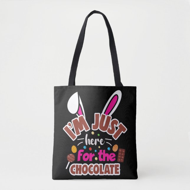 Bolsa Tote Coelhinho de Páscoa... Estou aqui para o Chocolate (Frente)