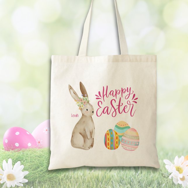 Bolsa Tote Coelhinho De Páscoa Floral Bonito Com Páscoa De Ov (Cute Floral Easter Bunny With Eggs Easter Tote Bag
)