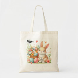 Bolsa Tote Coelhinho de Páscoa Fofo com Ovos e Flores