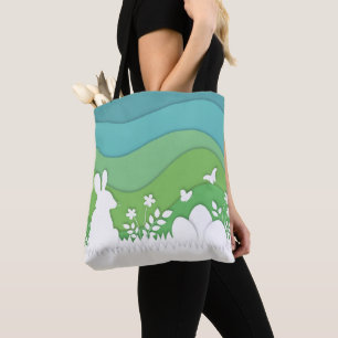 Bolsa Tote Coelhinho de páscoa, ovo de páscoa, natureza de 