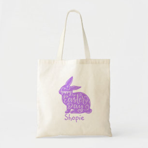 Bolsa Tote Coelhinho Engraçado Caçando Ovos Roxo