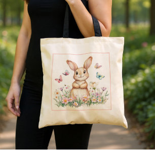 Bolsa Tote Coelhinho giro com borboletas e flores de primaver