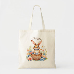 Bolsa Tote Coelhinho Personalizado de Páscoa sentado no cesto