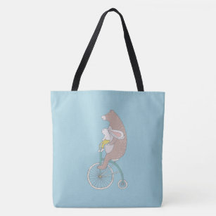 Bolsa Tote Coelhinho Whimsical e Urso Andando de bicicleta