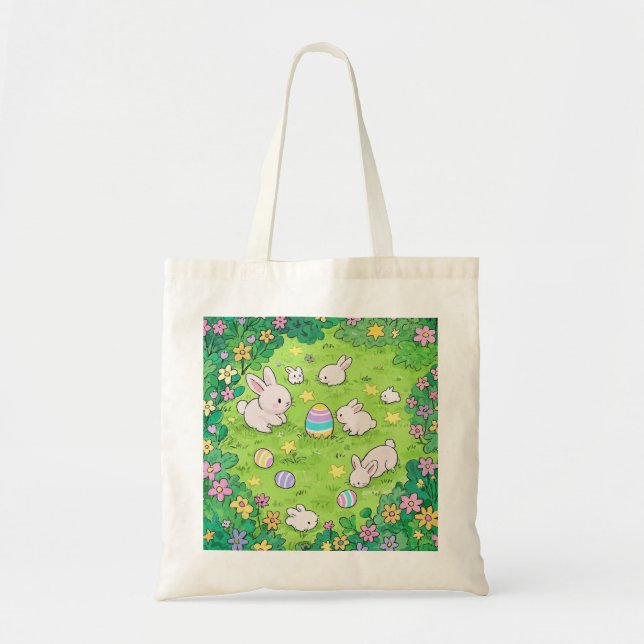 Bolsa Tote Coelhinhos Coloridos da Páscoa (Frente)
