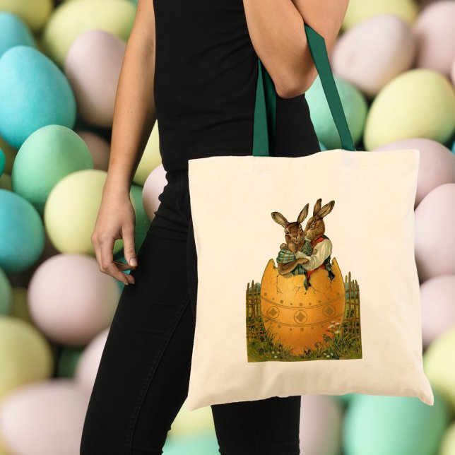 Bolsa Tote Coelhinhos em um Ovo de Ouro, Páscoa Vitoriana Ant (Criador carregado)