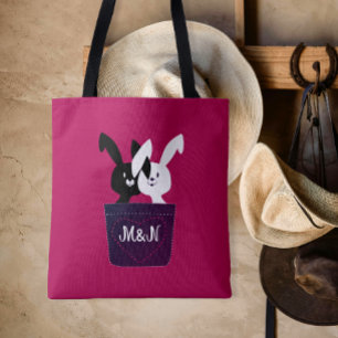 Bolsa Tote Coelhinhos Fofos Apaixonados em Magenta