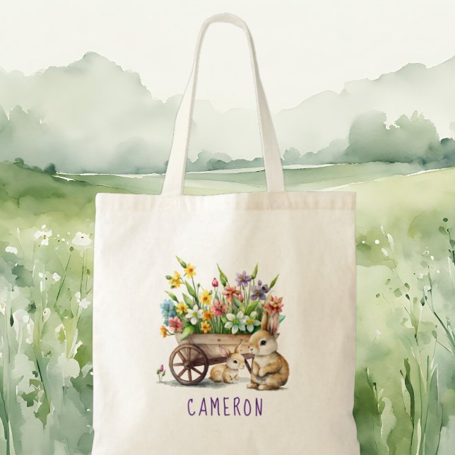 Bolsa Tote Coelhinhos Personalizados de Páscoa (Cute Bunnies Personalized Easter Tote Bag)
