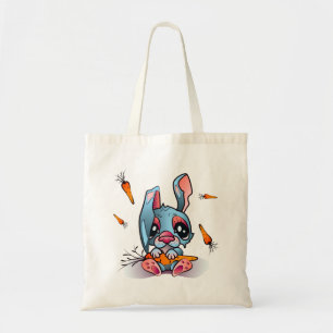 Bolsa Tote Coelho Azul Bonito com Design Gráfico de Cenouras