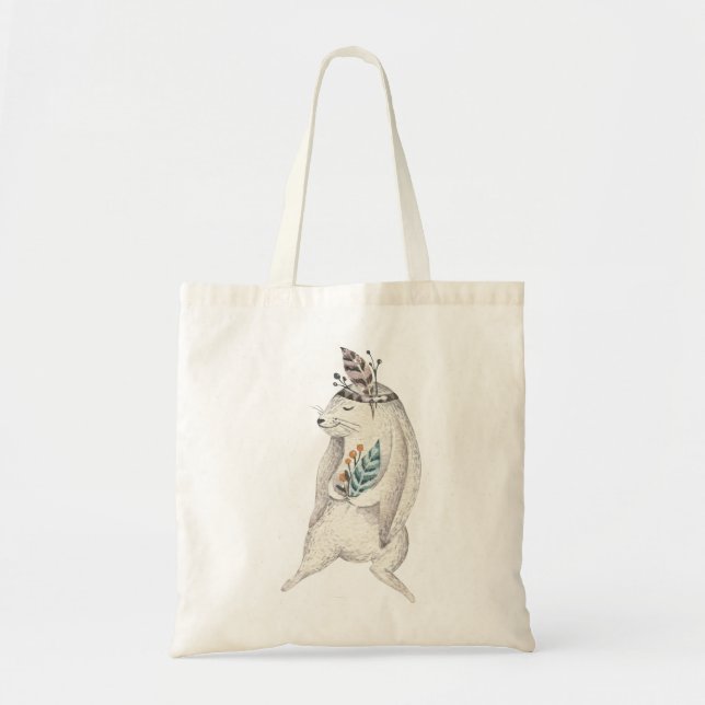 Bolsa Tote Coelho Boho Aquarela (Frente)