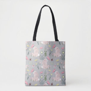 Bolsa Tote coelho bonito com flores e borboletas