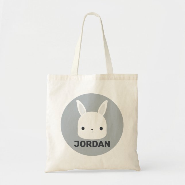 Bolsa Tote Coelho Bonito com Nome Personalizado (Frente)