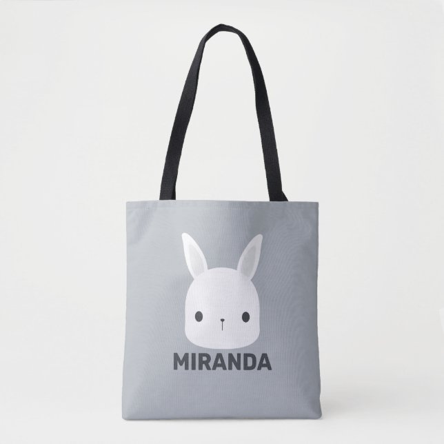 Bolsa Tote Coelho Bonito com Nome Personalizado (Frente)