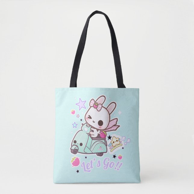 Bolsa Tote Coelho bonito com patinete do kawai (Frente)