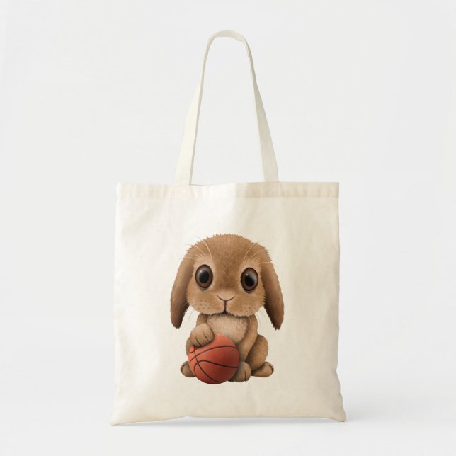 Bolsa Tote Coelho bonito do bebê que joga com basquetebol (Frente)