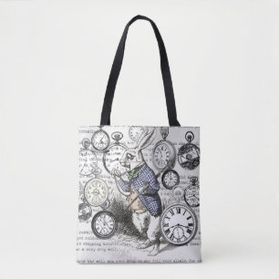 Bolsa Tote Coelho Branco Alice Relógios Arte Mundo das Maravi