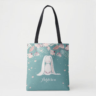 Bolsa Tote Coelho branco & nome feito sob encomenda das