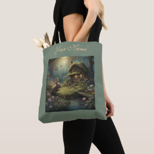 Bolsa Tote Coelho Caprichoso no Jardim Cabana de telhado musg