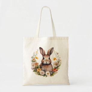 Bolsa Tote Coelho castanho com Flores de primavera