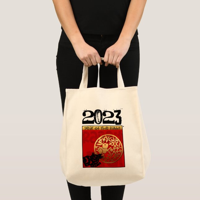 Bolsa Tote Coelho Cinto Ano Chinês 2023 Zodiac Birthday GTB1 (Frente (produto))