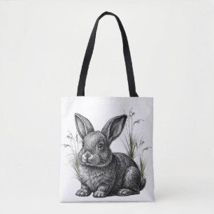 Bolsa Tote Coelho Cinza Fofo Entre a Grama