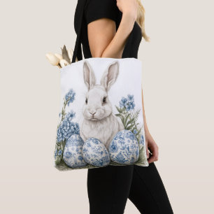BOLSA TOTE COELHO COELHINHO BRANCO FOFO E OVOS DE PÁSCOA AZUI