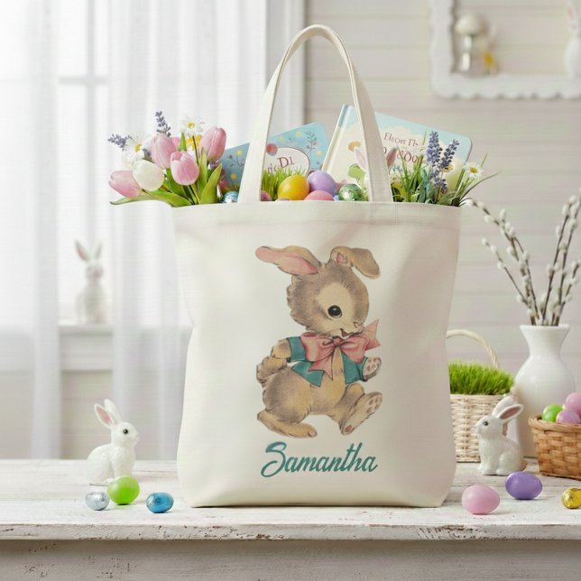 Bolsa Tote Coelho Coelho Vintage Bonito Personalizado (Cute Vintage Bunny Rabbit Custom Tote Bag)