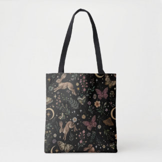 Bolsa Tote Coelho da Floresta Floral Mariposa Padrão Celestia