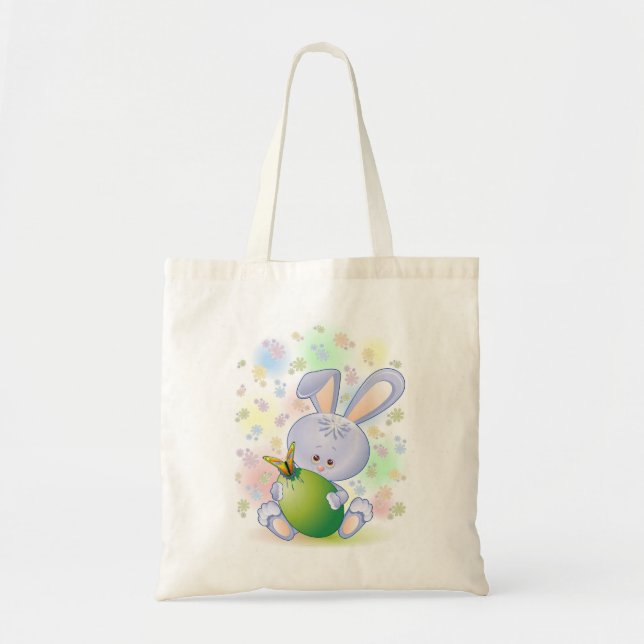 Bolsa Tote Coelho da Páscoa com Ovo e Flores (Frente)