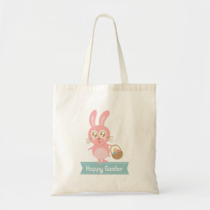 Bolsa Tote Coelho da Páscoa fofo segurando cesto de ovos