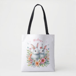 Bolsa Tote Coelho da Páscoa Personalizado em Aquarela