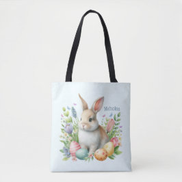 Bolsa Tote Coelho da Páscoa Personalizado em Aquarela
