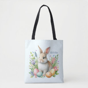 Bolsa Tote Coelho da Páscoa Personalizado em Aquarela