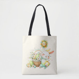 Bolsa Tote Coelho da Páscoa Personalizado em Aquarela