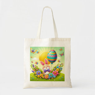 Bolsa Tote Coelho de Páscoa bonito, branco e colorido