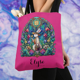 Bolsa Tote Coelho de Páscoa em Vidro Pintado Caprichoso Rosa