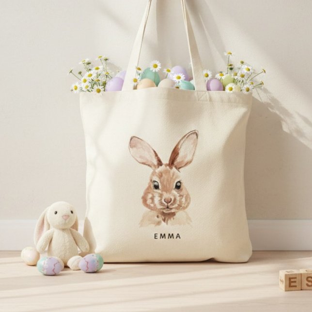 Bolsa Tote Coelho de Páscoa Personalizado com Nome  (Criador carregado)