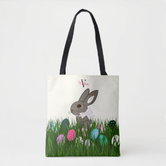 Bolsa Tote Coelho de Páscoa Personalizado Ovos Estampa Total