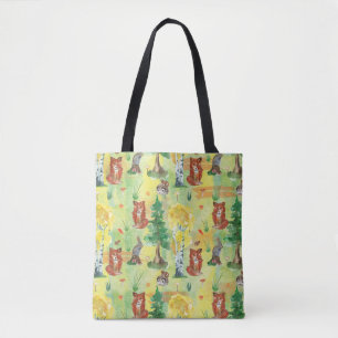 Bolsa Tote Coelho de Woodland Aquarela, porco-espinho, raposa