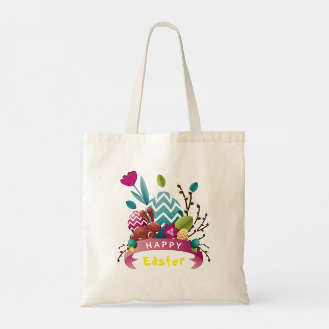 Bolsa Tote coelho felz pascoa, design de ovo (Verso)