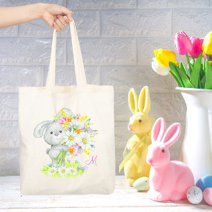 Bolsa Tote Coelho Floral de Coelho com Coelho com Cor de Águ