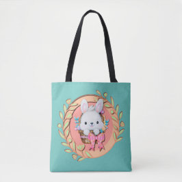 Bolsa Tote Coelho Fofo Sentado em Cesta de Páscoa Projeto 3D