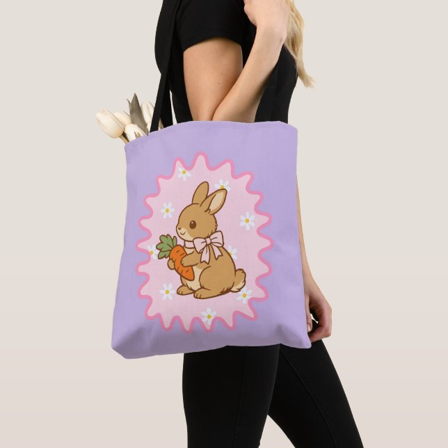 Bolsa Tote Coelho Kawaii Cenoura Flores da Primavera  (Close Up)