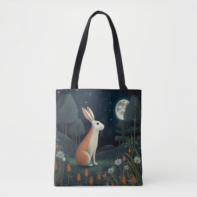 Bolsa Tote Coelho Laranja e Branco na Lua (Frente)
