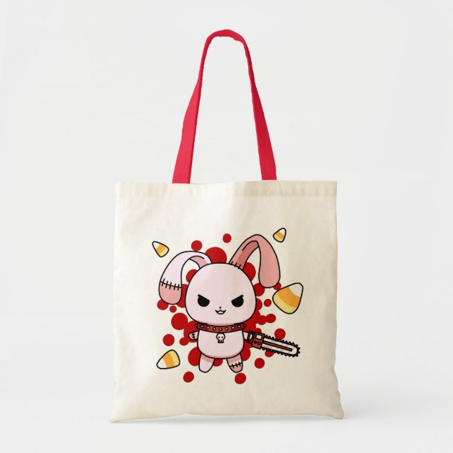 Bolsa Tote Coelho mau bonito de Kawaii com serra de cadeia (Frente)