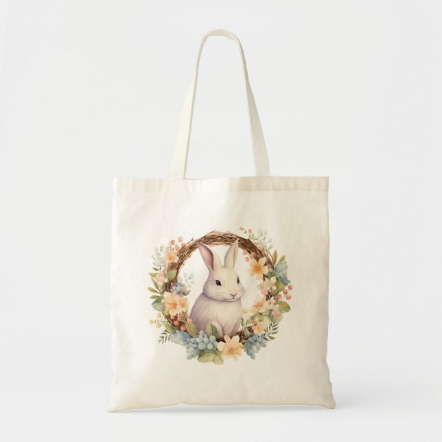 Bolsa Tote Coelho Pálido com Flores de Mola (Frente)