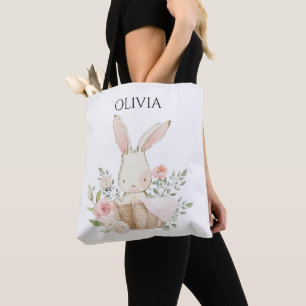 Bolsa Tote Coelho Personalizado Bonito no Cesto